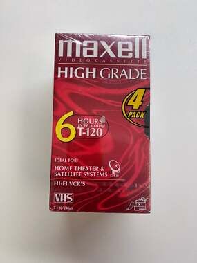 Maxell High Grade T-120 VHS Tapes 4 Pack Sealed Blank Video Cassette 6 Hr